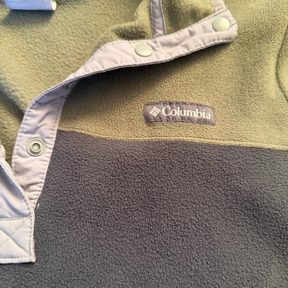 Columbia Two-Tone Fleece Pullover Womens L Green Gray Cozy Winter Sweater EUC - Picture 3 of 6
